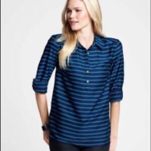 NEW ANN TAYLOR Striped Popover Blouse sz 6